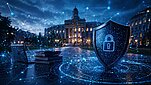 Shield with glowing lock.